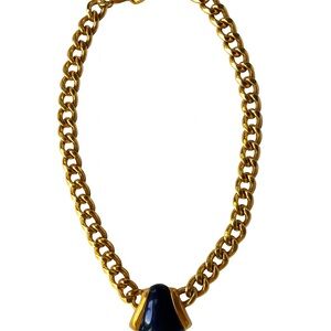 Monet Gold Necklace with navy Pendant